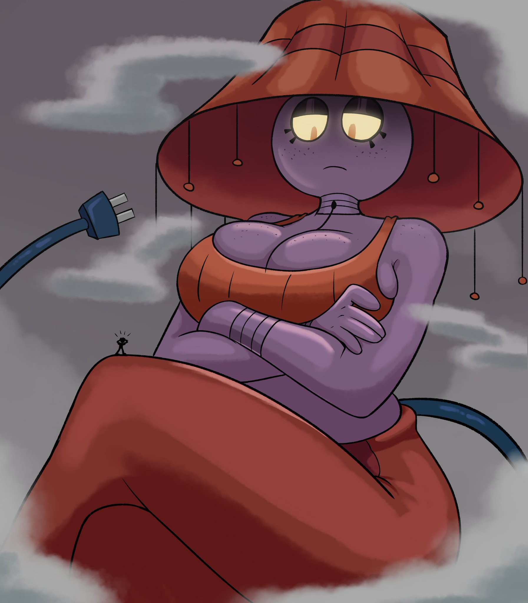 clouds, giantess, glowing eyes, lamp, lampshay, sketchfins, tagme