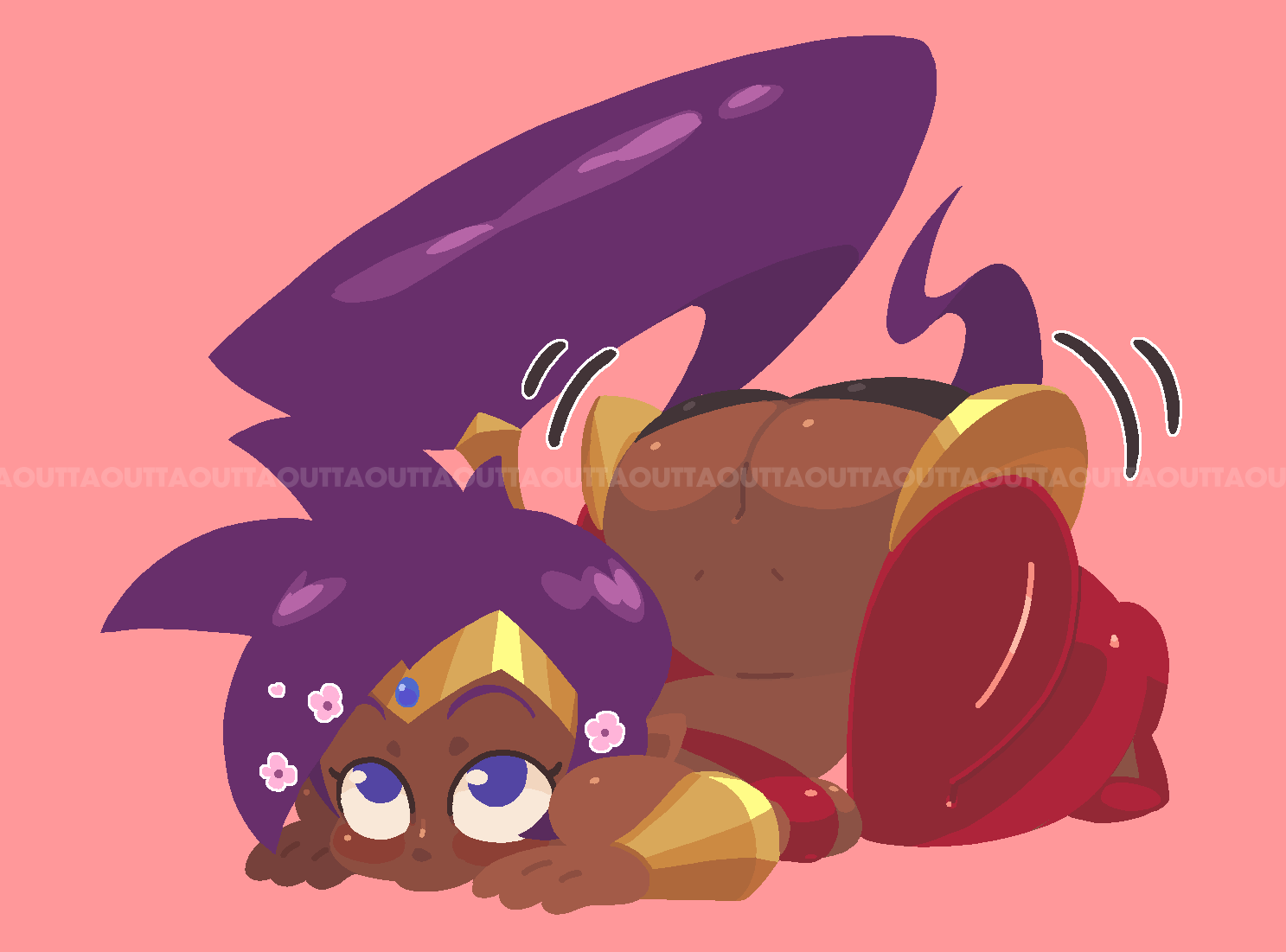 1girls, ass, butt crack, cute, dark-skinned female, face down ass up, female, genie, genie girl, long hair, outtaattuo, ponytail, purple hair, shaking ass, shantae, shantae (character)