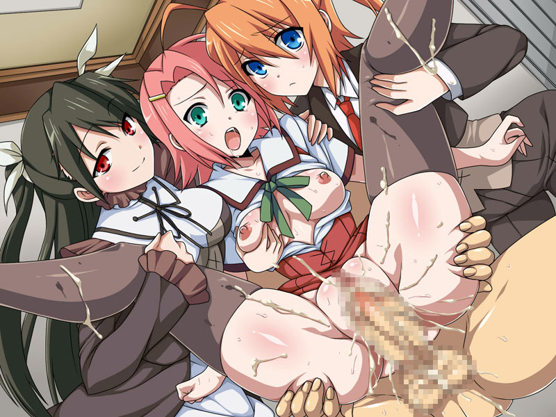 1boy 3girls ahoge assist black_hair black_legwear blue_eyes blush breast_grab breasts butler censored cum cum_inside green_eyes hair_ornament hairclip konoe_subaru lolita_channel long_hair mayo_chiki! multiple_girls necktie nipples no_bra no_panties open_clothes open_mouth open_shirt orange_hair penis pink_hair pussy red_eyes sakamachi_kureha school_uniform serafuku sex shirt short_hair smile spread_legs suzutsuki_kanade thighhighs tied_hair twintails vaginal_penetration very_long_hair