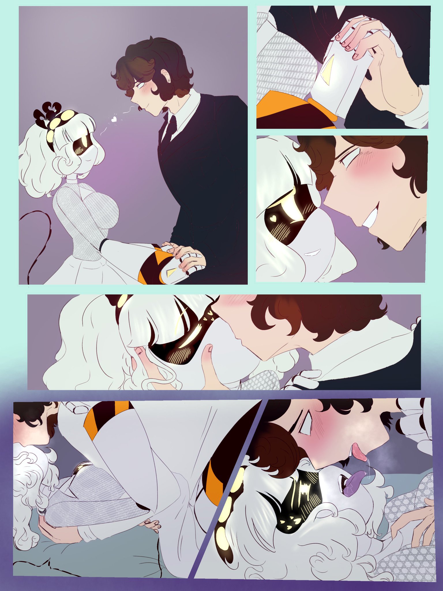 dailenariek, female, glitch productions, human on robot, j (murder drones), kiss, kissing, latamcito (latam), male, male/female, murder drones, oc, robot, robot girl