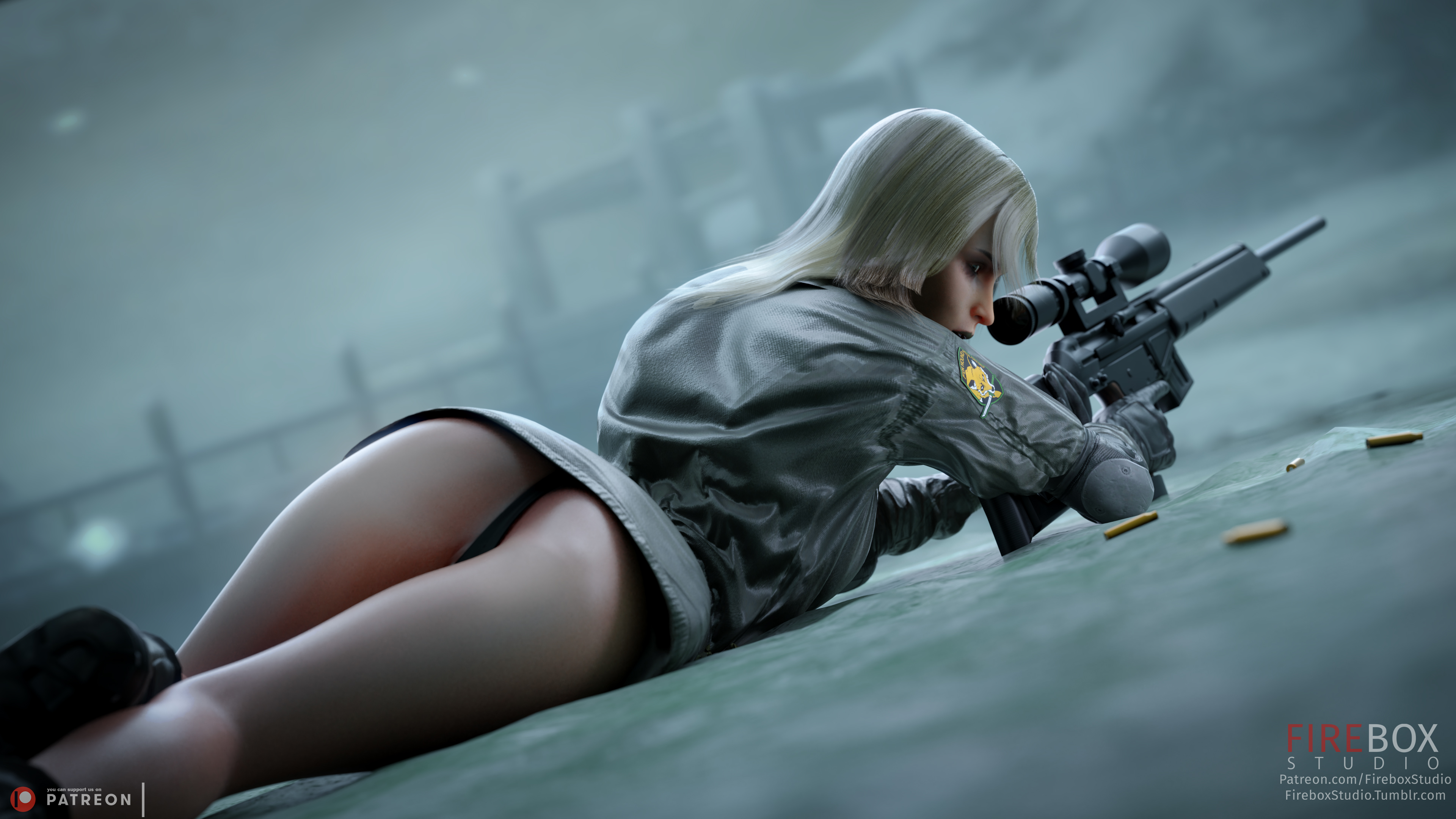 3d, ass, blender, female, female only, fireboxstudio, looking at viewer, looking back, metal gear solid, panties, patreon username, sniper wolf, solo, tumblr username