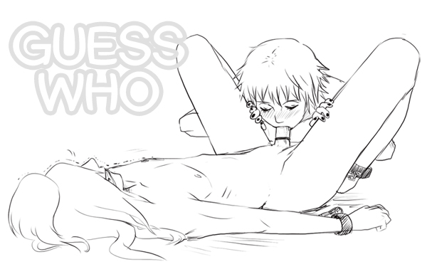 2boys akatsuki_(naruto) blush clenched_teeth closed_eyes cuffed cuffs deidara fellatio forced laira87 male monochrome multiple_boys nail_polish naruto nude oral penis sasori spread_legs straight_hair trembling yaoi