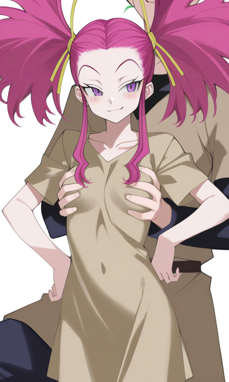 ai_generated groping_breasts groping_from_behind hand_on_hip hunter_x_hunter leroute smug smug_face