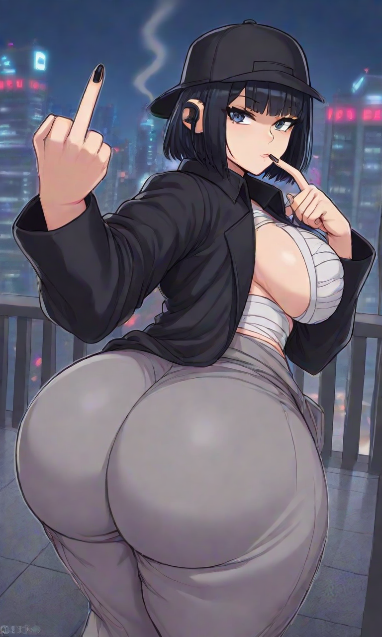 ai_generated bandage bandaged_chest big_breasts big_butt cigarette oc