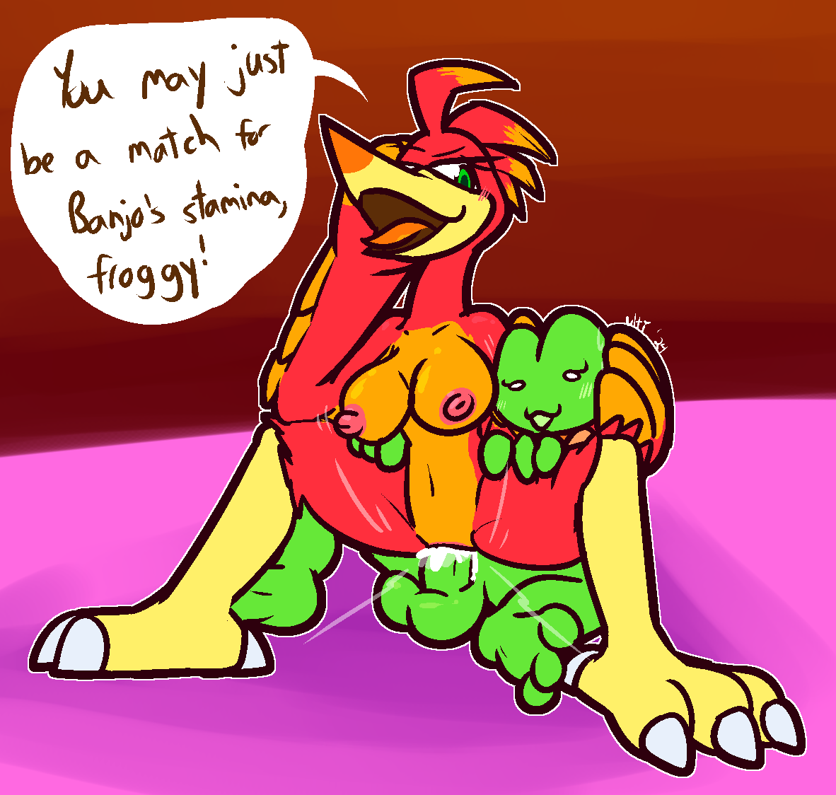 2024 4_toes amphibian anthro anthro_on_anthro anthro_penetrated anthro_penetrating anthro_penetrating_anthro avian balls banjo-kazooie beak big_breasts blush bodily_fluids breasts breegull claws cum cum_from_pussy cum_in_pussy cum_inside cum_on_penis dialogue dominant dominant_anthro dominant_female duo english_text erection feather_hands feathers feet female female_penetrated frog frogdor genital_fluids genitals green_balls green_body green_eyes green_penis green_pupils green_skin head_grab interspecies kazooie leg_grab looking_down male male/female male_penetrating male_penetrating_female nipples open_mouth orange_beak orange_body orange_feathers orgasm penetration penis pink_nipples pupils rareware red_body red_feathers sex smile smirk speech_bubble submissive submissive_anthro submissive_male talons text thick_thighs thigh_grab toe_claws toes trans_(lore) trans_woman_(lore) ultilix vaginal_penetration vaginal_penetration white_claws yellow_beak