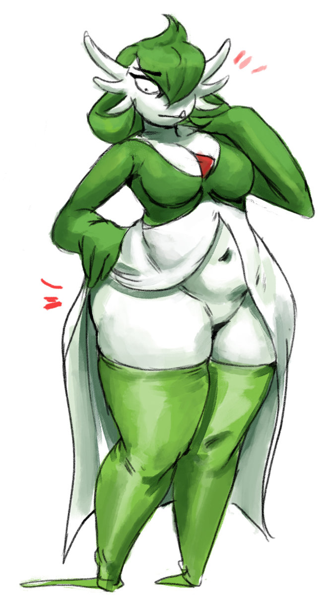 ass big_ass bimbosparkle breasts chubby gardevoir green_hair large_breasts navel plump pokemon pokemon_(species) redblacktac thick_thighs white_skin wide_hips