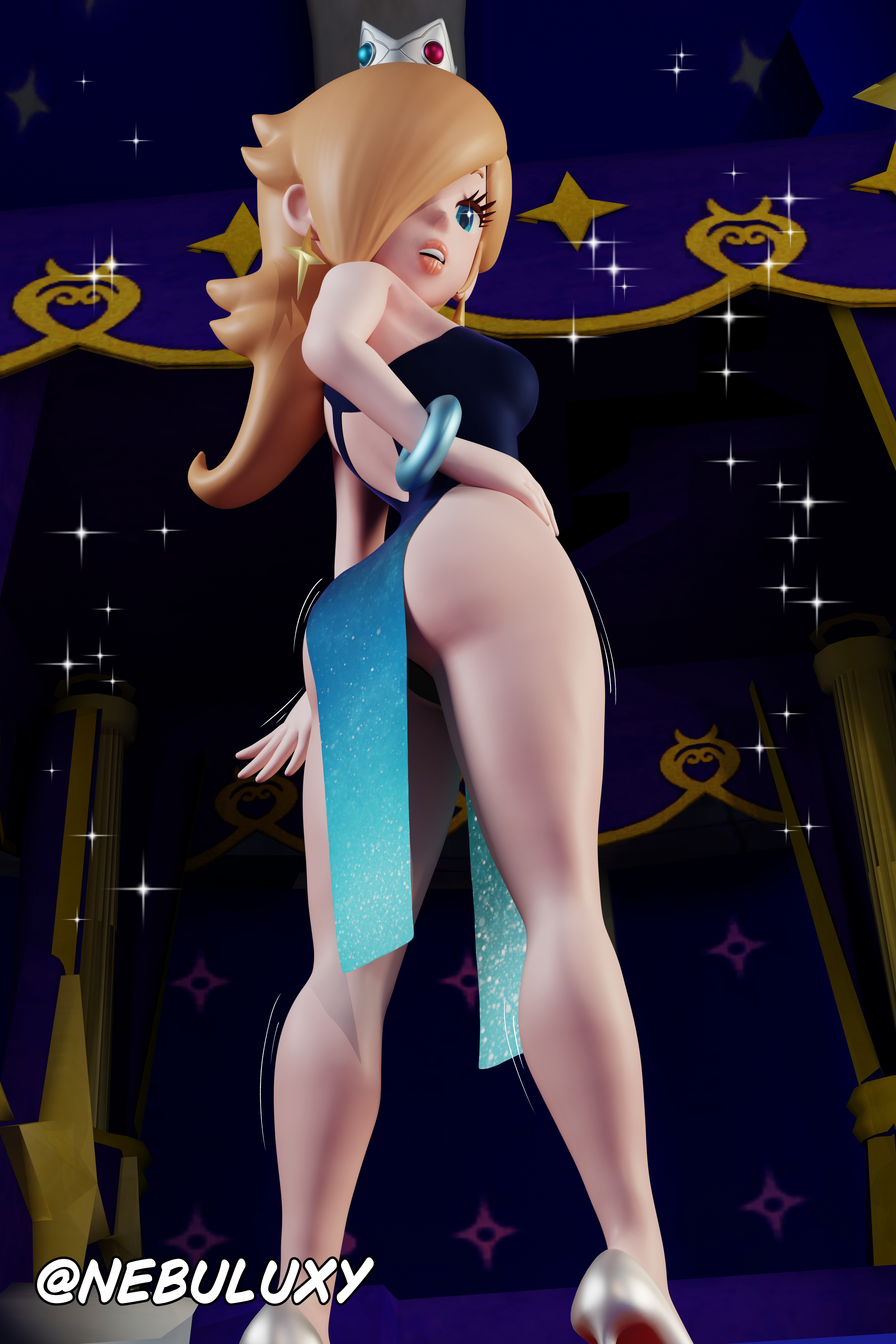 3d, female, nebuluxy, princess rosalina, starry night dress (sarukaiwolf), tagme