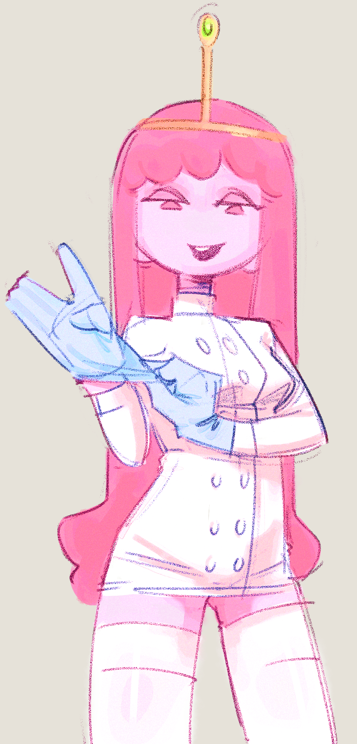 adjusting gloves, adventure time, bubblegum girl, crown, fanart, female, gloves, latex gloves, nurse, pink hair, pink skin, princess bubblegum, skuunk02, thighhighs