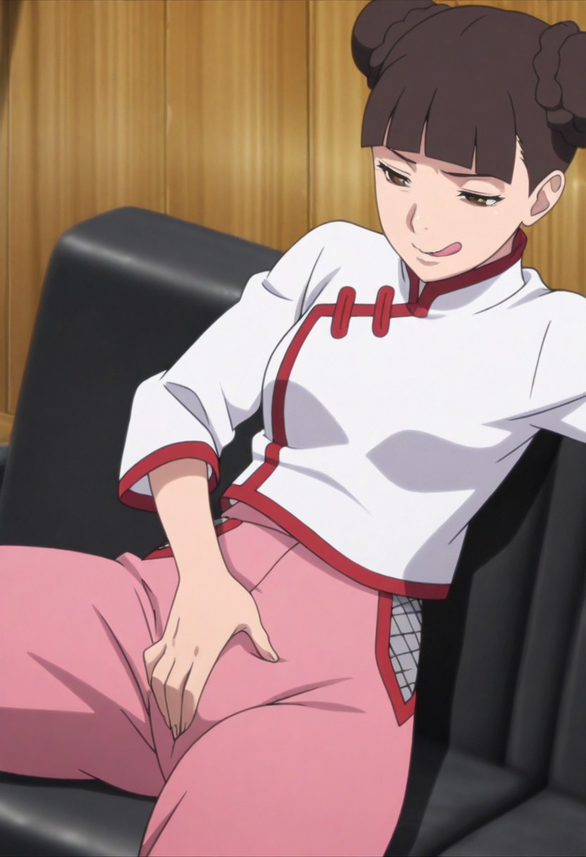 1girls, accurate art style, ai generated, anime style, big breasts, blunt bangs, blush, boruto: naruto next generations, braid, breasts, brown eyes, chinese clothes, clothing, couch, curvaceous, curvy, curvy body, curvy female, curvy figure, double bun, earrings, female, female masturbation, female only, finger fuck, fingering, fingering pussy, fingering self, fingering through clothes, fingers in pussy, full body, hakama pants, hanafuda, hanafuda earrings, horny, horny female, indoors, jewelry, kunoichi, licking lips, licking own lips, light skin, light-skinned female, looking down, masturbation, masturbation through clothing, mature, mature female, milf, naruto, naruto (series), naughty face, navel, ninja, open mouth, pants, petite, pink pants, pussy, sagging breasts, shirt, sitting, sitting on couch, solo, solo focus, spread legs, tenten, thinking about another, thinking about sex, thinking of someone else, tongue, tongue out, twin buns, vaginal masturbation, wet, white shirt, wide hips