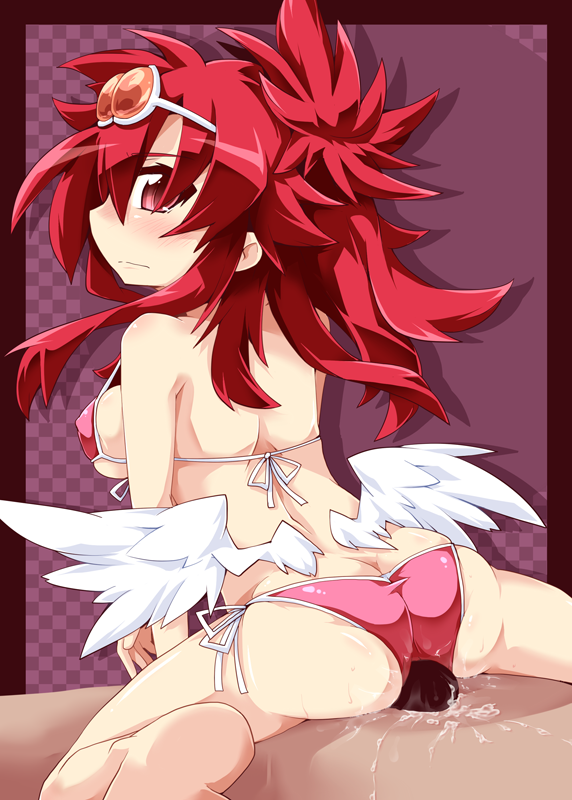 ass bikini buttjob cum cum_on_ass cum_on_body cum_on_lower_body female grinding outercourse panties penis pink_panties red_eyes red_hair reku shinrabanshou shiten_rekka_karin swimsuit underwear wings