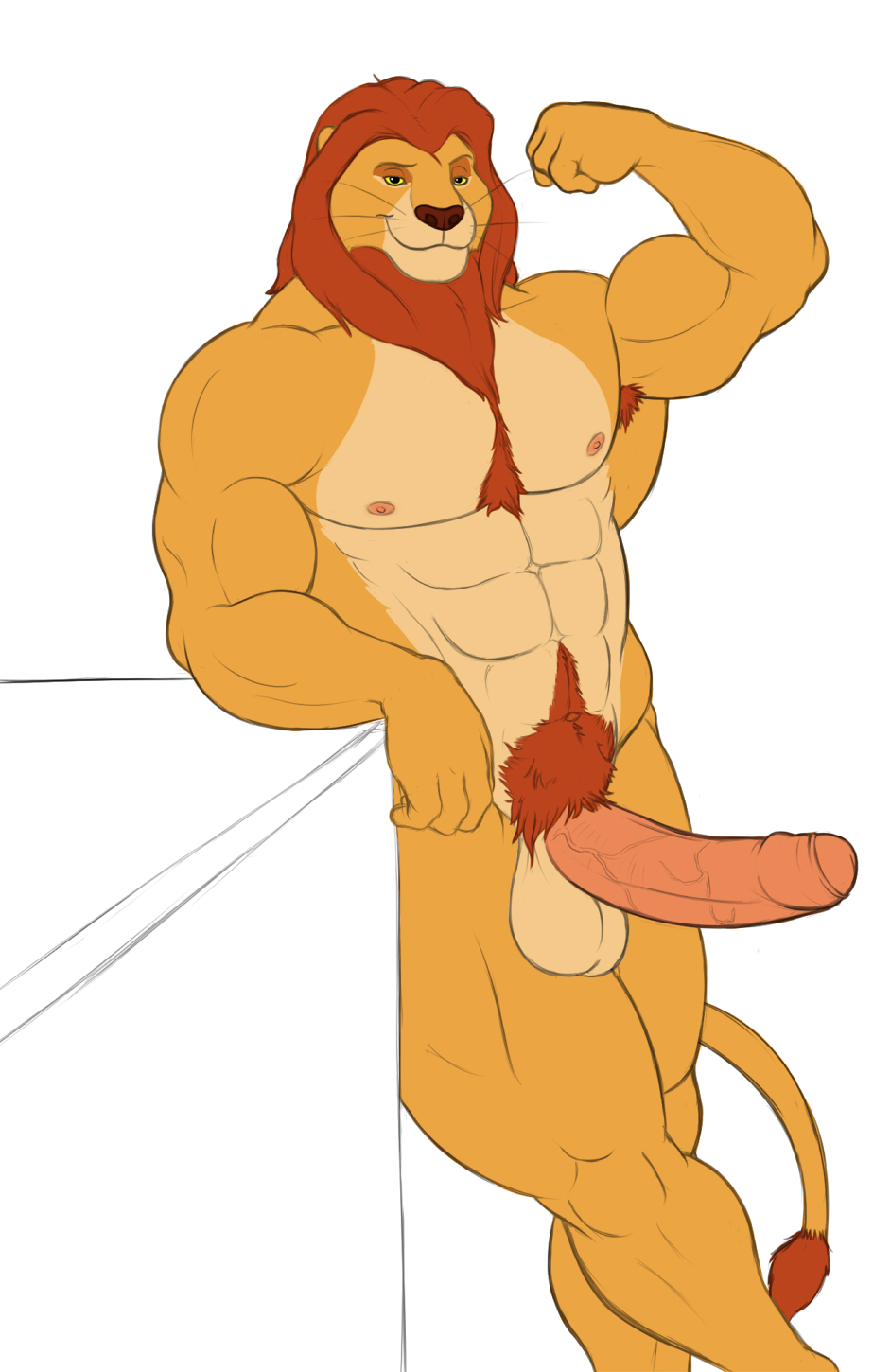 abs anthro armpit_hair armpits balls biceps big_penis disney feline flexing fur furry lion male male_only mufasa muscles no_humans pecs penis pose solo the_lion_king uncut vamplust