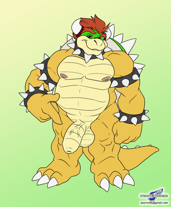 1boy balls bowser green_shell koopa male male_only mario_(series) muscles nintendo penis shell solo spiky_shell standing uncut wolfblade