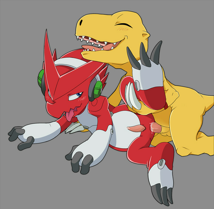 2boys agumon anal anal_sex cum cum_in_ass cum_inside digimon gay kinglom male male_only no_humans open_mouth penetration penis sex shoutmon simple_background tongue tongue_out yaoi