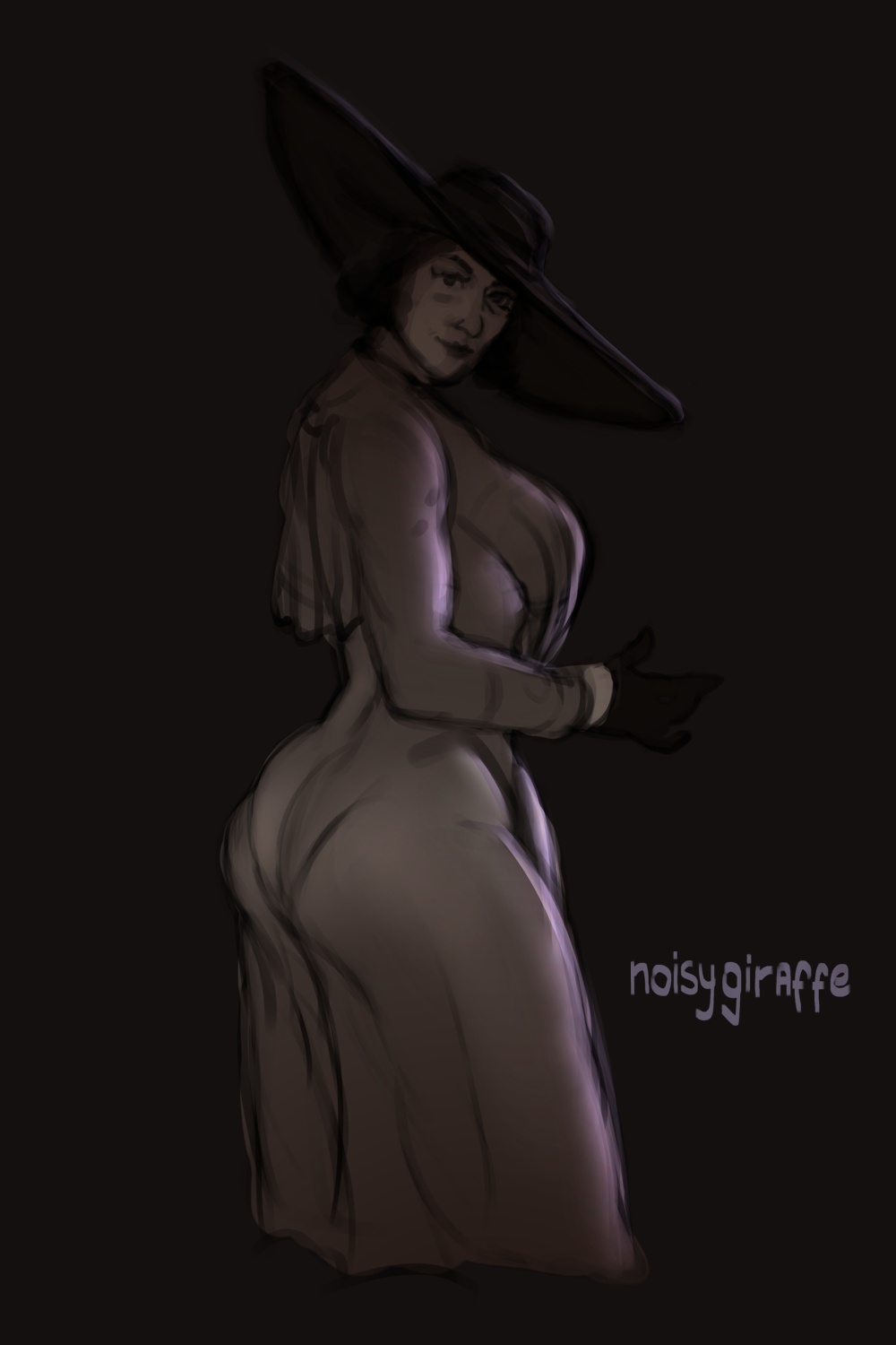 alcina dimitrescu, ass, big ass, clothed, clothing, gloves, looking at viewer, looking back, noisygiraff, resident evil, resident evil 8: village