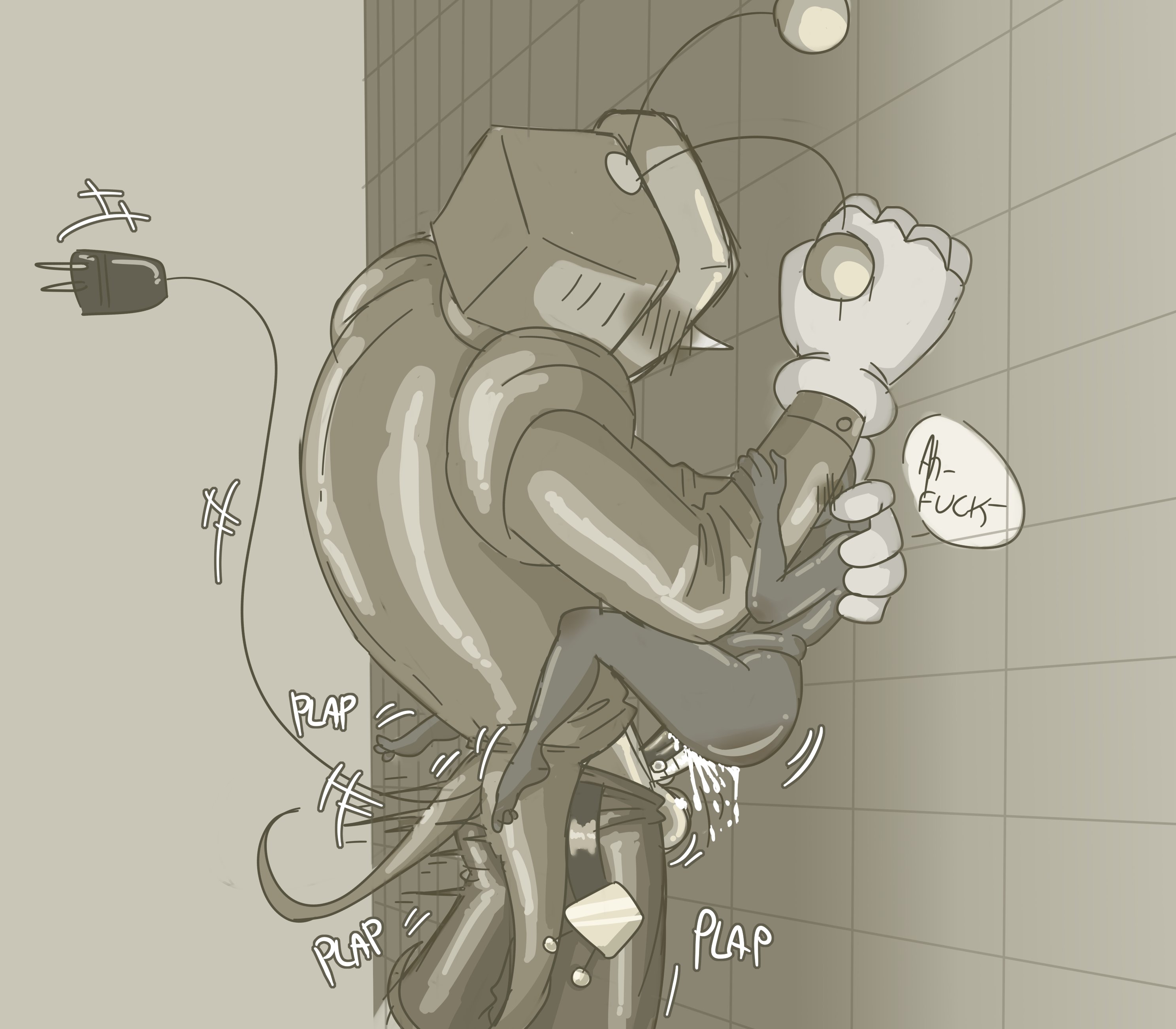 against wall, anon, antennae (anatomy), cum, cum inside, cumming, cumming while penetrating, deltarune, ejaculation, fully clothed, gloved hands, letttusse, oc x canon, self insert, size difference, tail, tenna (deltarune), tv head, y/n, you