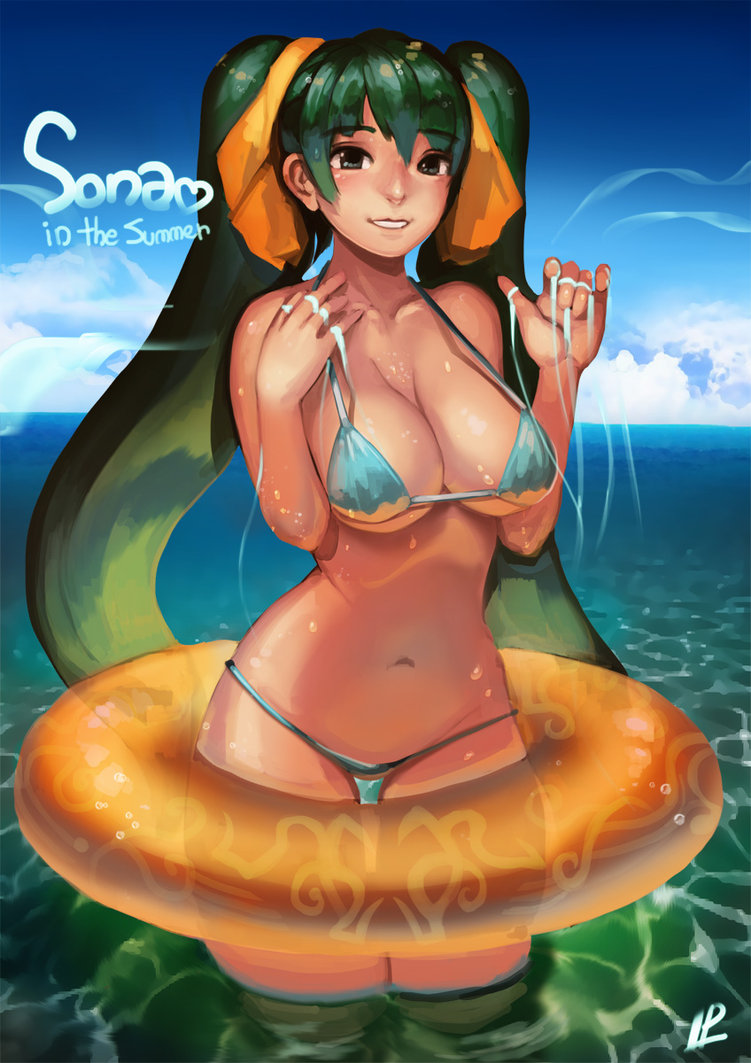 1girls beach bikini breasts female instant-ip large_breasts league_of_legends smile solo sona_buvelle