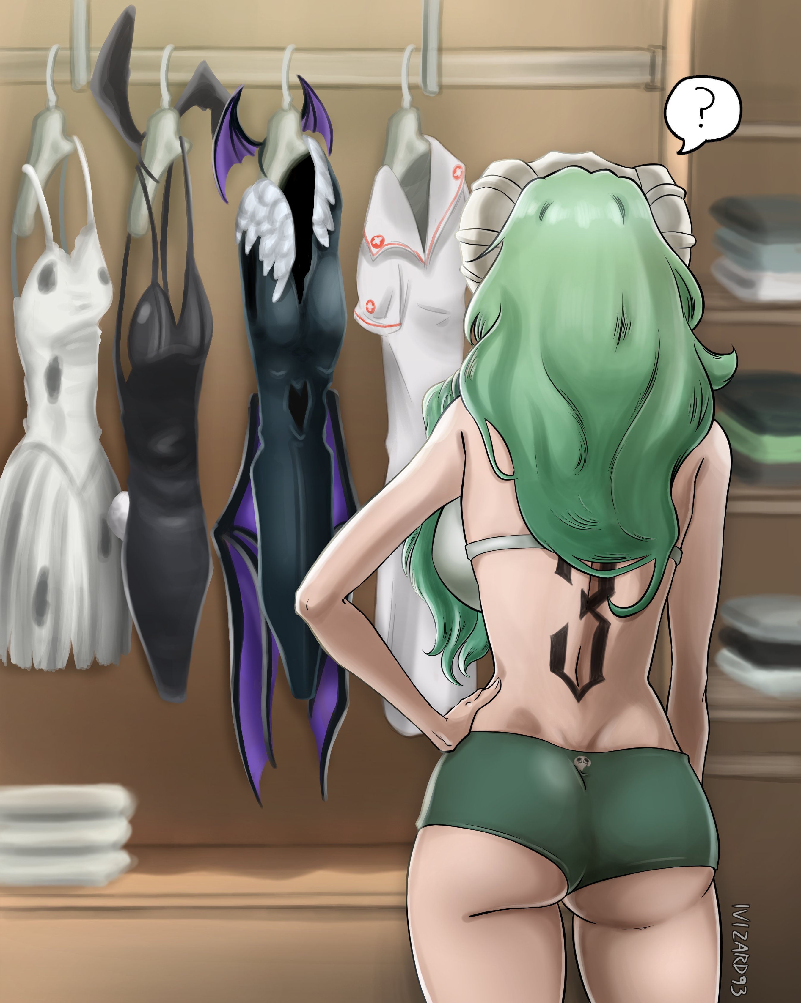 1girls, ass, bedroom, big ass, big breasts, big butt, big hips, big thighs, black leotard, bleach, bra, breasts, brown eyes, busty, cosplay, darkstalkers, female, female only, green hair, halloween, halloween costume, head wings, hips, huge ass, huge boobs, huge breasts, huge butt, huge hips, huge thighs, ivizard, large ass, large breasts, leotard, long hair, morrigan aensland (cosplay), nelliel tu odelschwanck, nurse uniform, tattoo, thick thighs, thighhighs, thighs, wide hips, wide thighs, wings