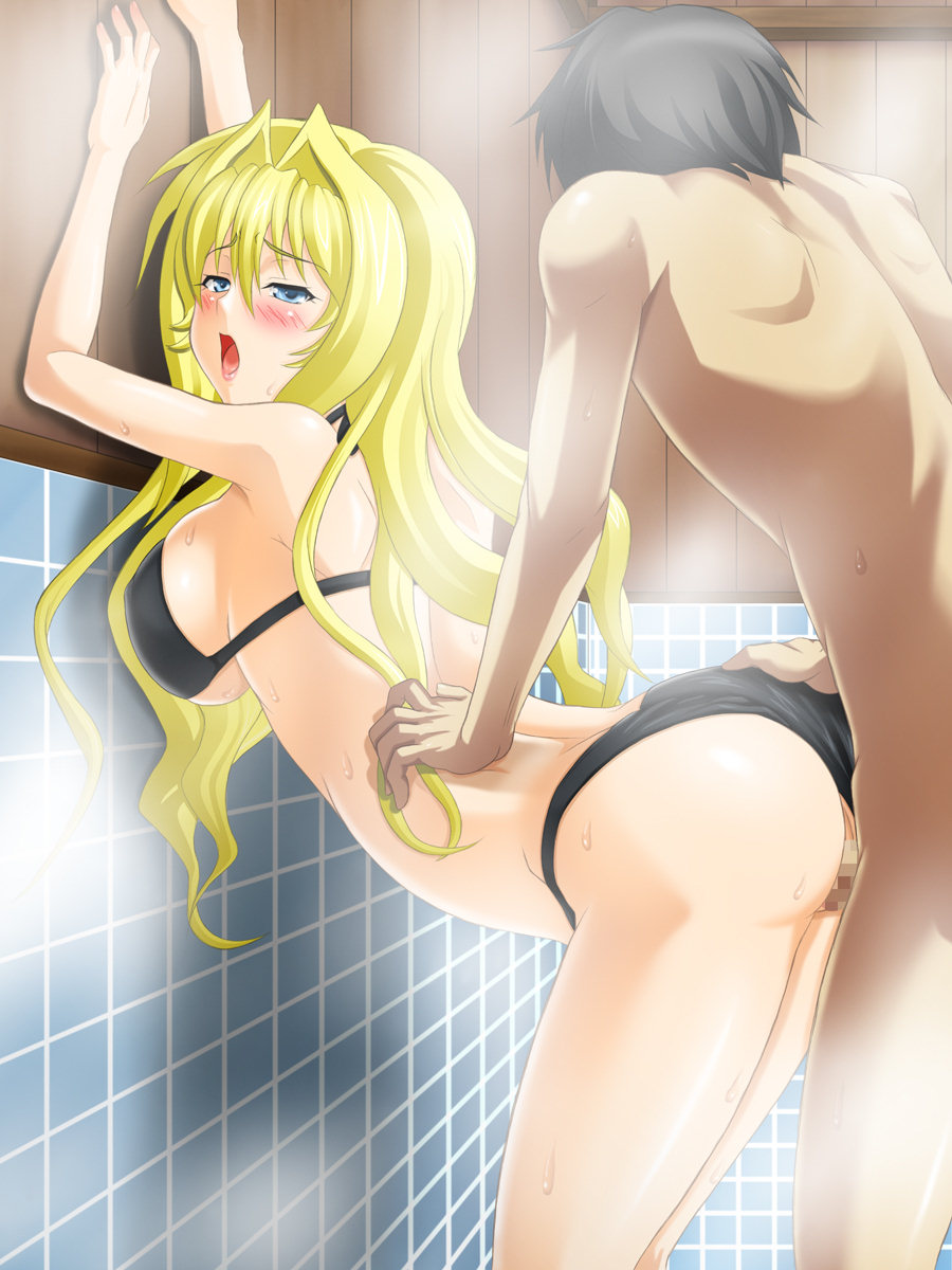 bikini blonde_hair blue_eyes blush breasts censored hair large_breasts long_hair medium_breasts sekirei steam swimsuit tomite tsukiumi