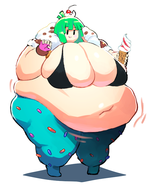 1girls bbw belly big_breasts bra breasts fapolantern fat female green_hair huge_belly obese obese_female thighs