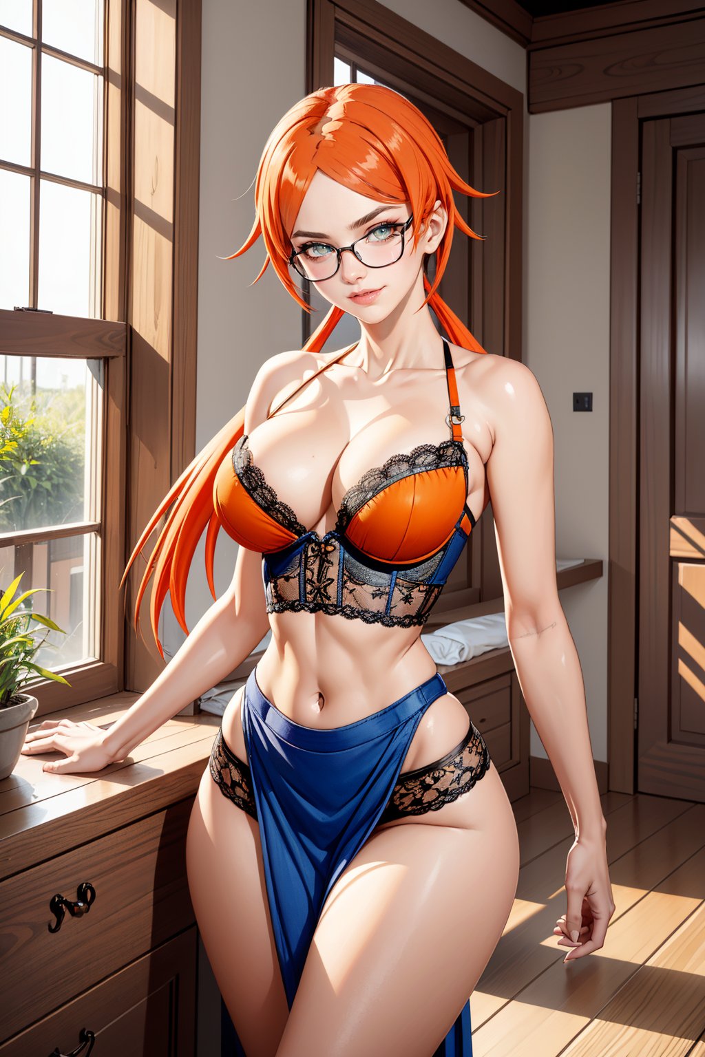 1girls ai_generated asian_female ass bangs_over_eyes big_breasts breasts choker eyelashes eyeshadow glasses goddess gold_eyes gold_jewelry hakaishinkalasharts hourglass_figure jewelry kalash light-skinned_female long_hair low_twintails messy naughty naughty_face naughty_smile night orange_hair pale-skinned_female red_hair seductive seductive_look straight_hair thick_ass thick_legs thick_lips thick_thighs thighs twintails yellow_eyes