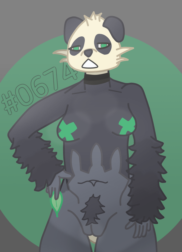 1girls anthro anthro_only black_choker choker female female_only fluffy generation_6_pokemon green_eyes green_pasties hairy_arms hairy_pussy hand_on_hip leaf looking_at_viewer nolayabout nude pancham panda panda_girl pasties pokémon_(species) pokemon pokemon_(species) pokemon_bw pubic_hair simple_background solo triangle_mouth whiskers x_pasties