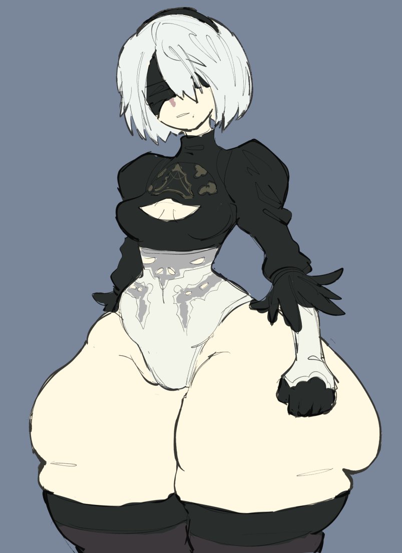 1girls big_thighs bottom_heavy dreaminerryday fapolantern female leotard thick_thighs thighs white_hair yorha_2b