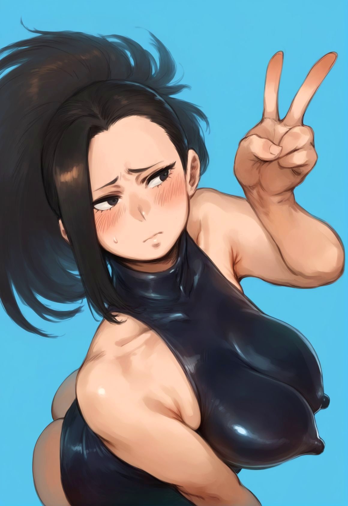 1girls ai_generated ass black_hair breasts female female_only gigantic_breasts hi_res hpeq huge_breasts light-skinned_female light_skin long_hair massive_breasts momo_yaoyorozu my_hero_academia nipples solo solo_female yaoyorozu_momo