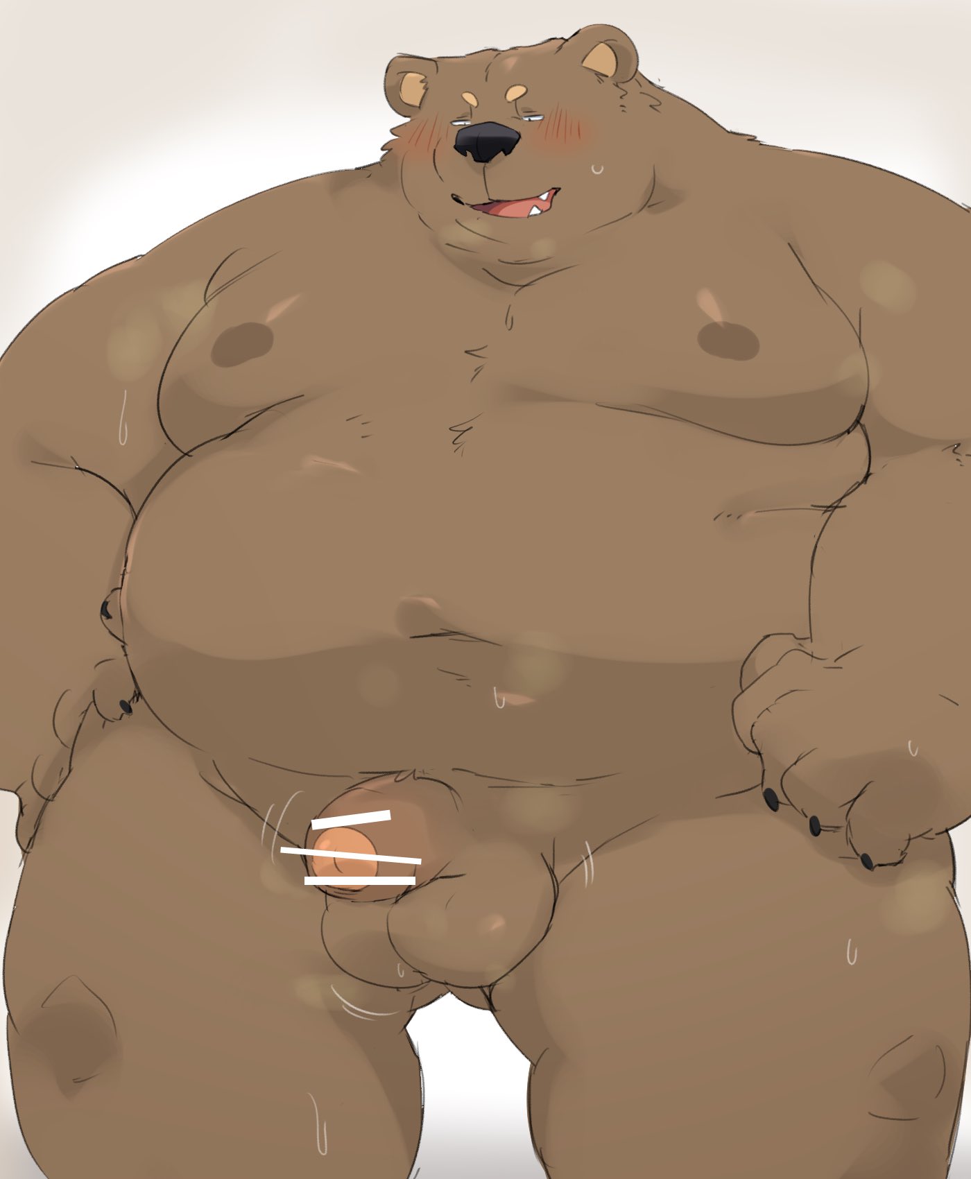 0119_muu 2024 anthro balls bear belly big_belly black_nose brown_body censored genitals hi_res kemono male mammal moobs musk navel nipples overweight overweight_male penis simple_background small_penis solo