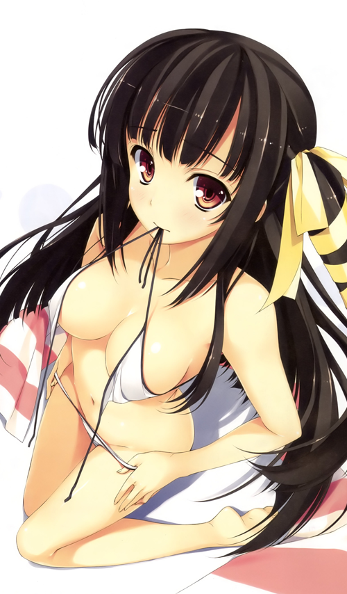 bikini black_hair breasts cleavage koikishi_purely_kiss long_hair shidou_mana swimsuit wardrobe_malfunction yuuki_hagure