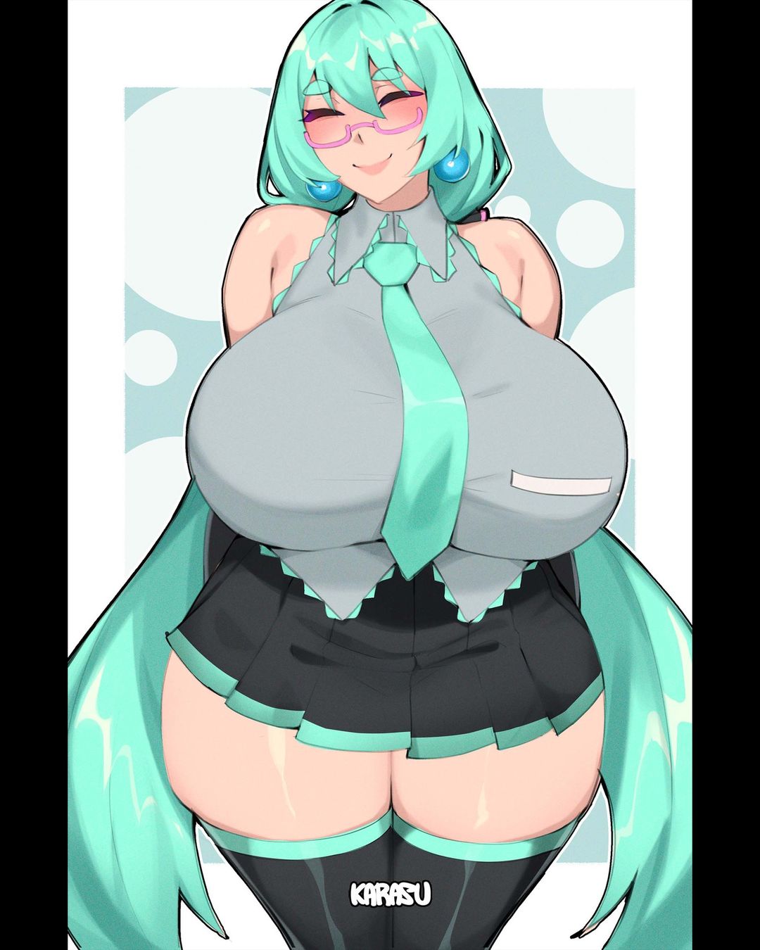 1girls aged_up blue_hair hatsune_miku hatsune_milf-ku karasuart07 milf tagme thick_thighs thighhighs tie twintails vocaloid wide_hips