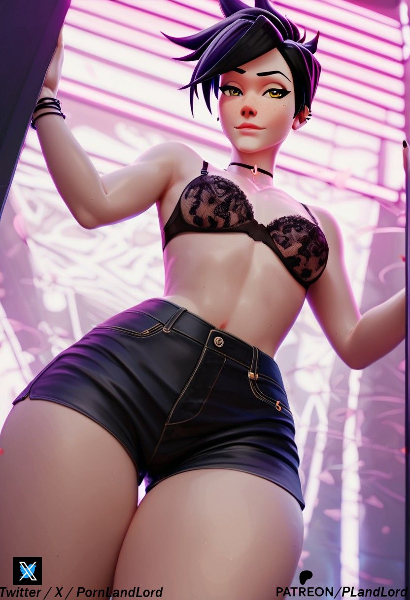 ai_generated big_ass big_breasts black_male bra cameltoe lena_oxton overwatch overwatch_2 pornlandlord shorts thick thick_thighs tracer wet