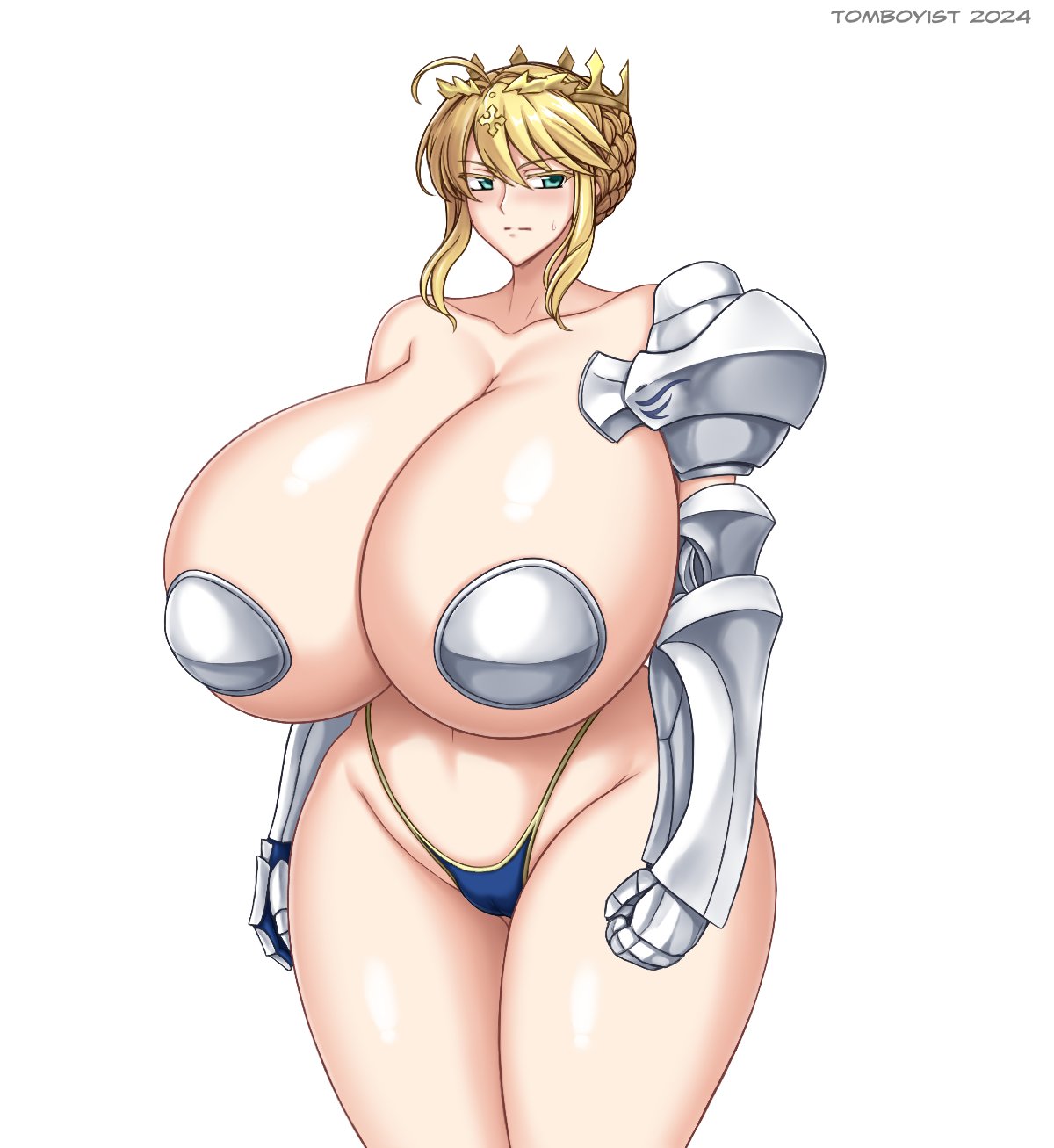 1girls 2024 armored_gloves artoria_pendragon artoria_pendragon_(lancer) blonde_hair breasts_bigger_than_head fate/grand_order fate_(series) female female_only gigantic_breasts green_eyes nipple_covers tagme tomboyist