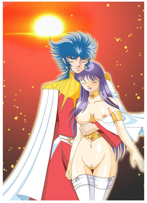 1boy 1girls abel_(saint_seiya) accessories areolae athena_(saint_seiya) blood_related blue_hair breasts brother_and_sister closed_eyes closed_mouth clothed_male deity duo female female_focus god goddess gods legs light-skinned_female light-skinned_male light_skin lips long_hair male male/female male_focus miguelarchangel nipples purple_hair pussy saint_seiya saori_kido shounen_jump thighhighs thighs white_thighhighs