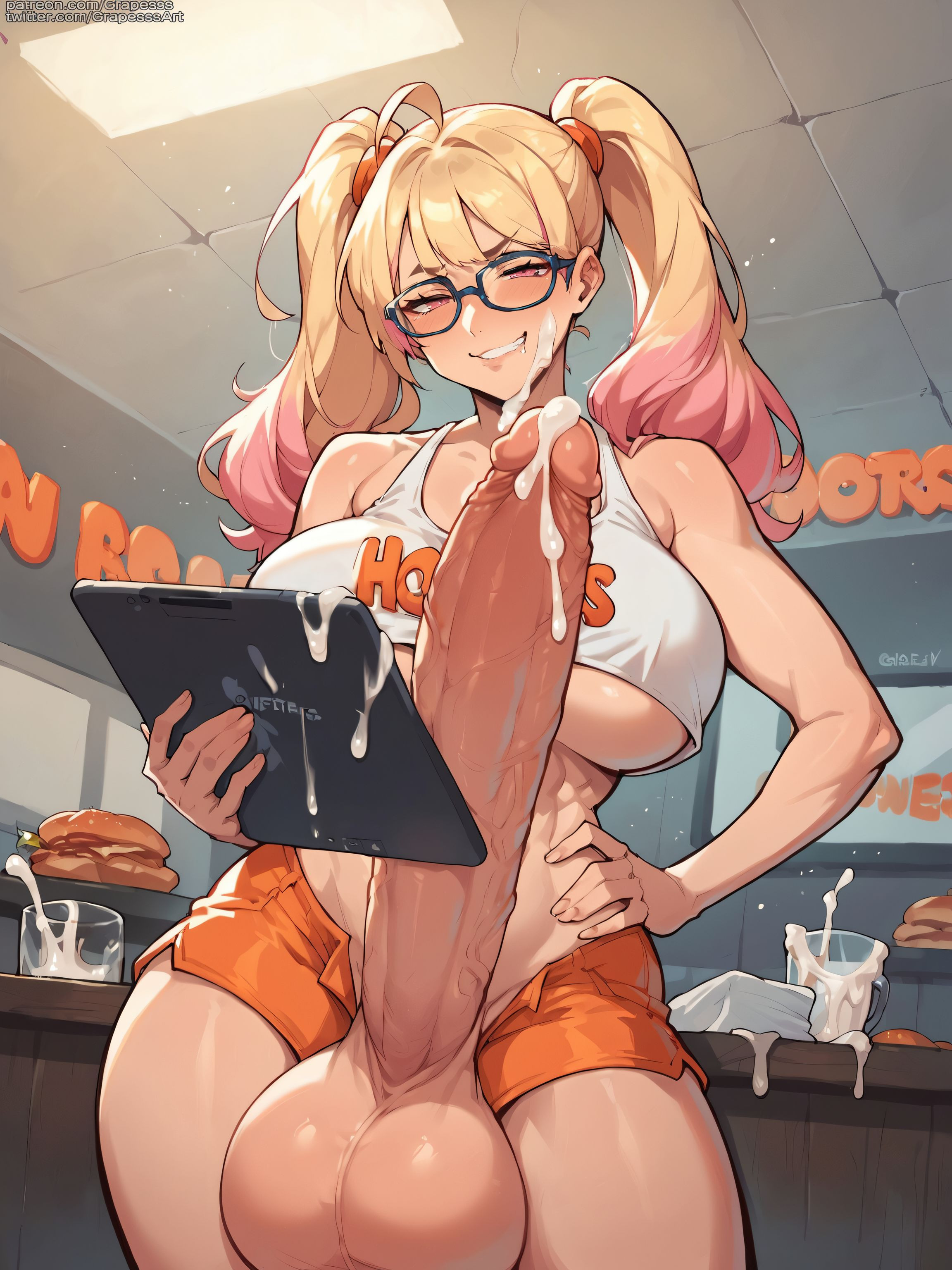 1futa, ai generated, armpits, ass, balls, big ass, big balls, blush, breasts, erect penis, erection, erection under clothes, foreskin, futa only, futa sans pussy, futanari, grapesss, huge breasts, huge cock, intersex, large penis, looking at viewer, navel, nude, original character, penis, solo, solo futa, testicles, thighs, uncensored, uncircumcised, veins, veiny penis