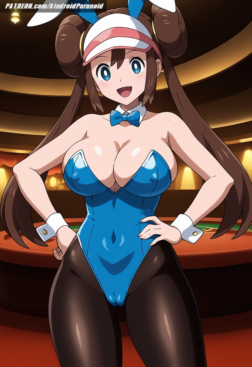 ai_generated aindroidparanoid ass big_breasts blue_eyes blush breasts breasts_out brown_hair bunny bunny_costume bunny_ears bunny_girl bunny_tail bunnysuit buns busty cameltoe cap casino curvy female female_only game_freak hips huge_breasts large_breasts narrow_waist navel nipples pantyhose pokemon pokemon_(species) pokemon_bw2 rosa_(pokemon) slim_waist stable_diffusion voluptuous wide_hips