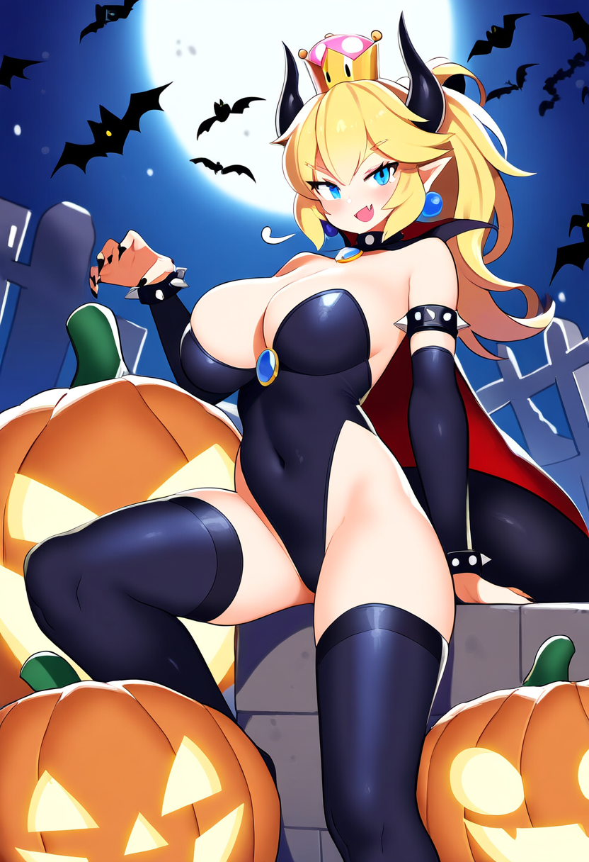 ai_generated bats bowsette halloween humanoid jack-o&#039;-lantern mario_(series) nai_diffusion nintendo novelai self_upload super_crown weedvee420