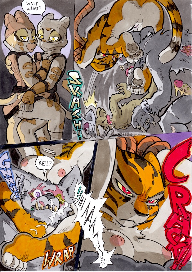 anthro ass better_late_than_never breasts comic daigaijin english_text feline female fur furry kung_fu_panda leopard male master_tigress nipples page_75 penis pussy red_eyes rodent skin straddling stripes tiger wan_wu wing_wu wu_sisters yellow_eyes yuri