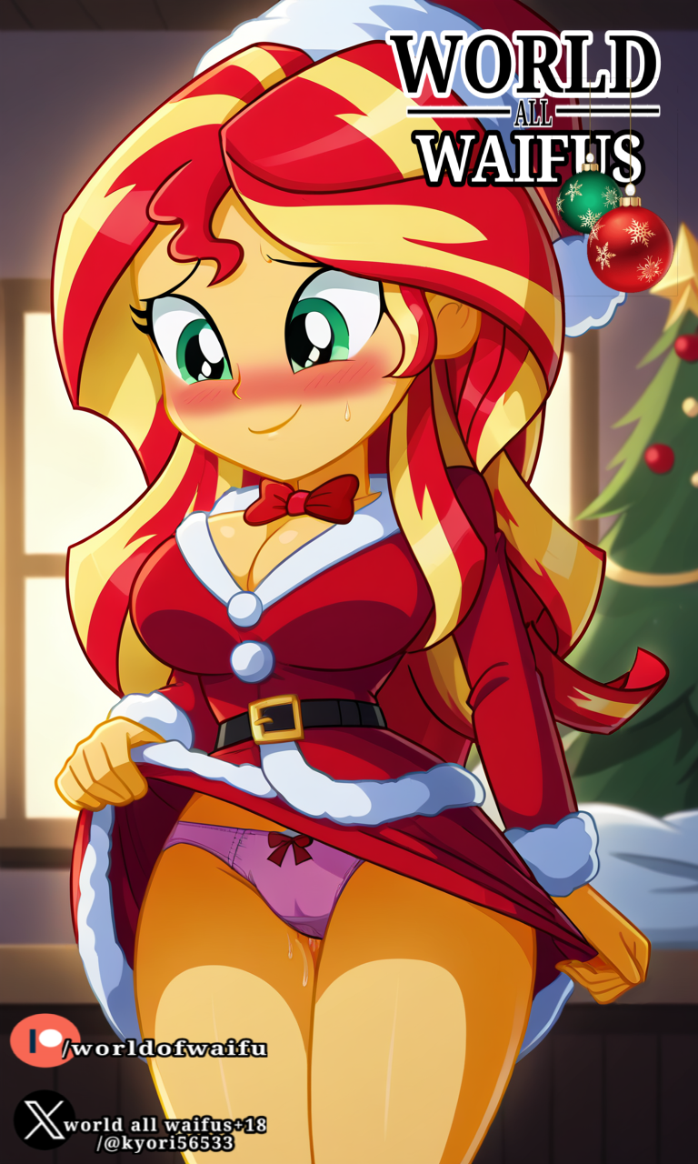 equestria_girls mlp_g4 my_little_pony mylittlepony santa_claus santa_costume santa_hat sunset_shimmer