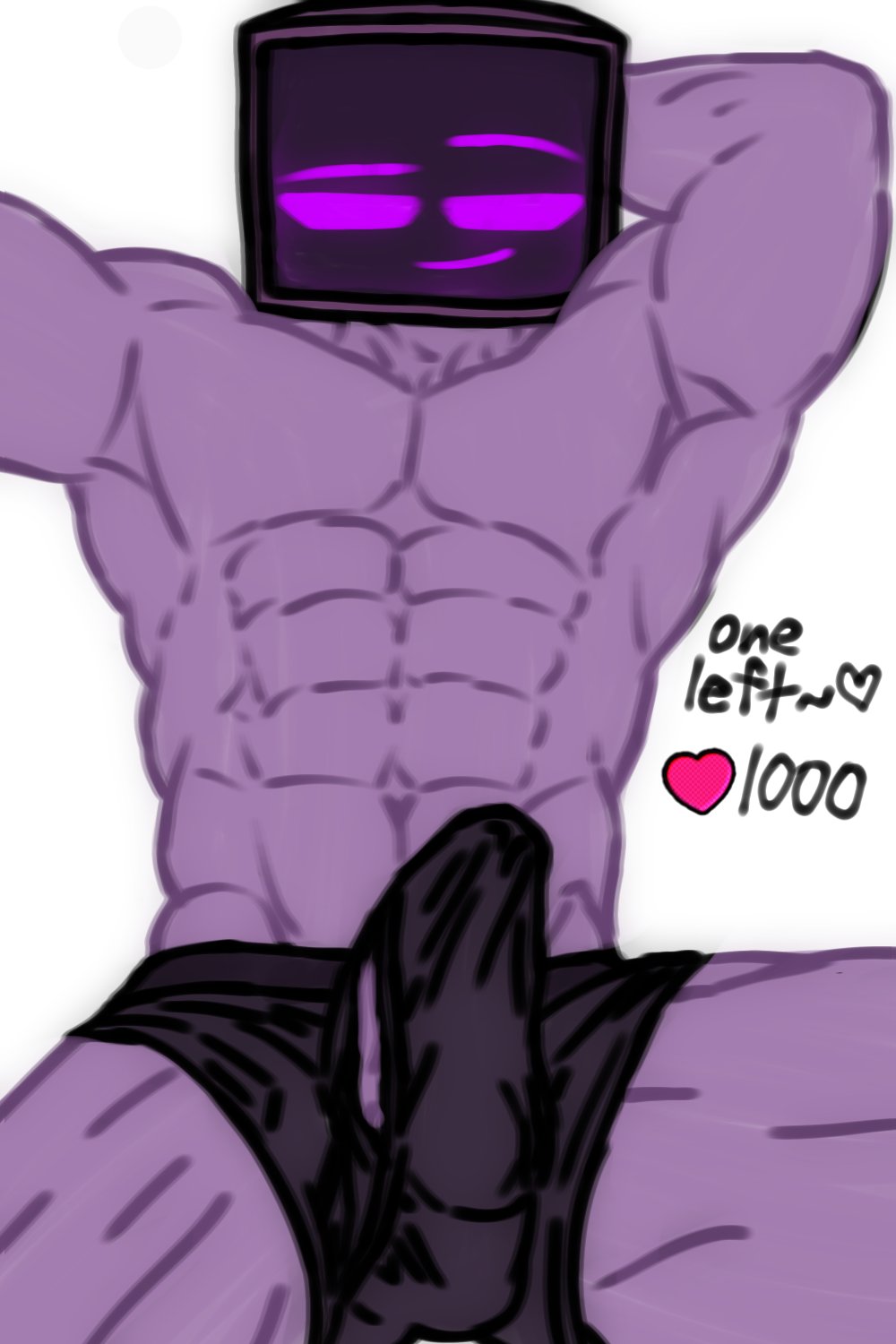 1boy abs almost_naked almost_nude boxers_(clothing) bulge hand_behind_head kikai_zankoku_(mattydoesstuffs) looking_at_viewer mattydoesstuffs muscular muscular_arms muscular_male original_character pecs penis_in_underwear penis_under_clothes purple_body purple_penis purple_skin screen_face screen_head smirk smirking smirking_at_viewer twitter_strip_game_(meme) underwear underwear_only white_background