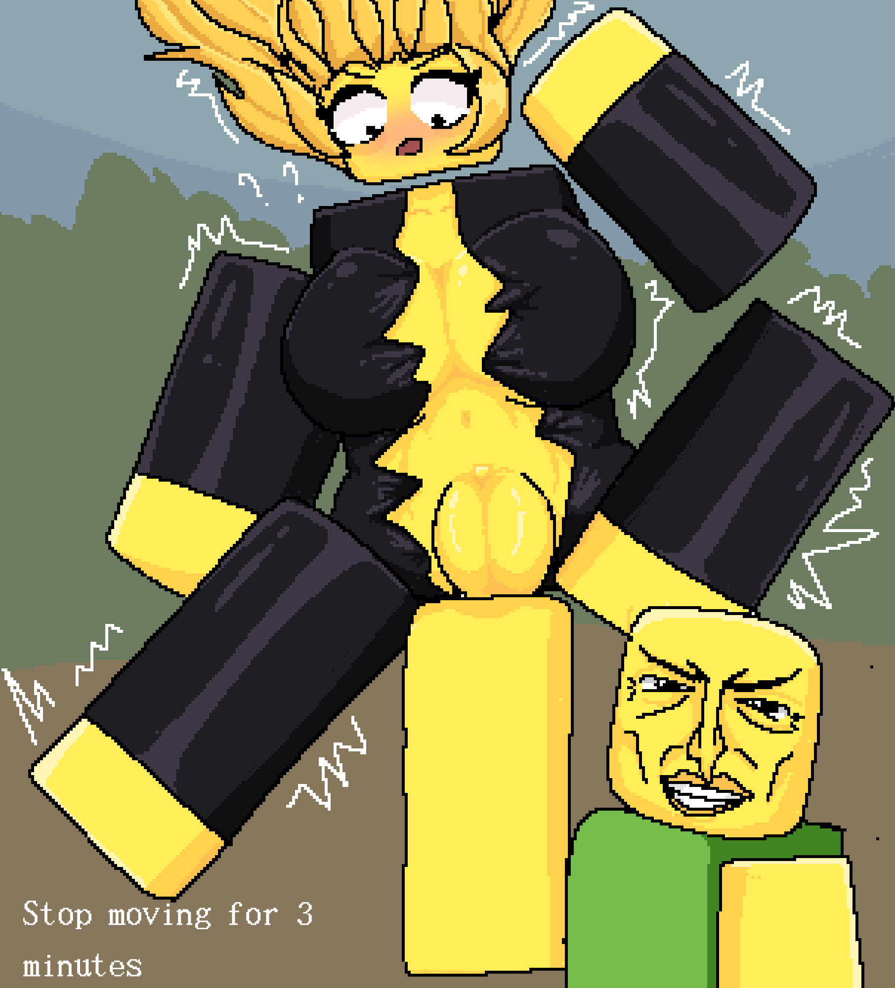 1boy 1girls 2d 2d_(artwork) 2d_artwork big_breasts blocky_body breasts girl pixel_art pussy roblox robloxian tagme thoaiteor34