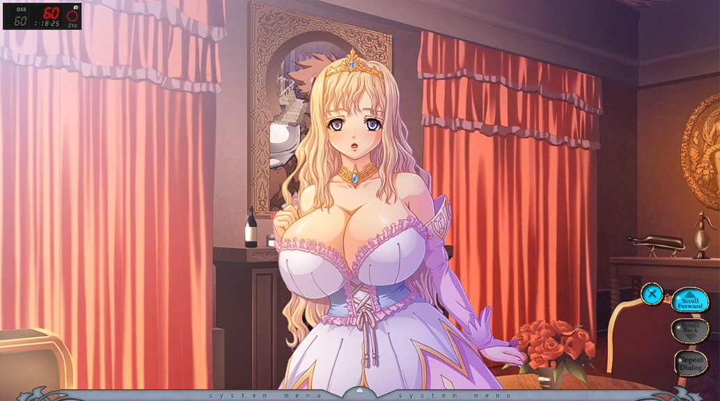 1girls bare_shoulders blonde_hair blonde_hair_female breasts castle castle_background castle_interior cleavage clothed clothed_female curtains dress female female_only game_cg gigantic_breasts huge_breasts hyper_breasts kyonyuu_fantasy long_blonde_hair long_hair long_hair_female luceria_von_diamante massive_breasts portrait_(object) princess rose_(flower) tiara waffle