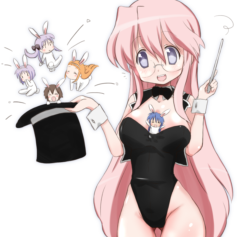 6girls bunnysuit character_request female female_only kagami_hiiragi konata_izumi lucky_star miyuki_takara multiple_girls solo_focus tsukasa_hiiragi