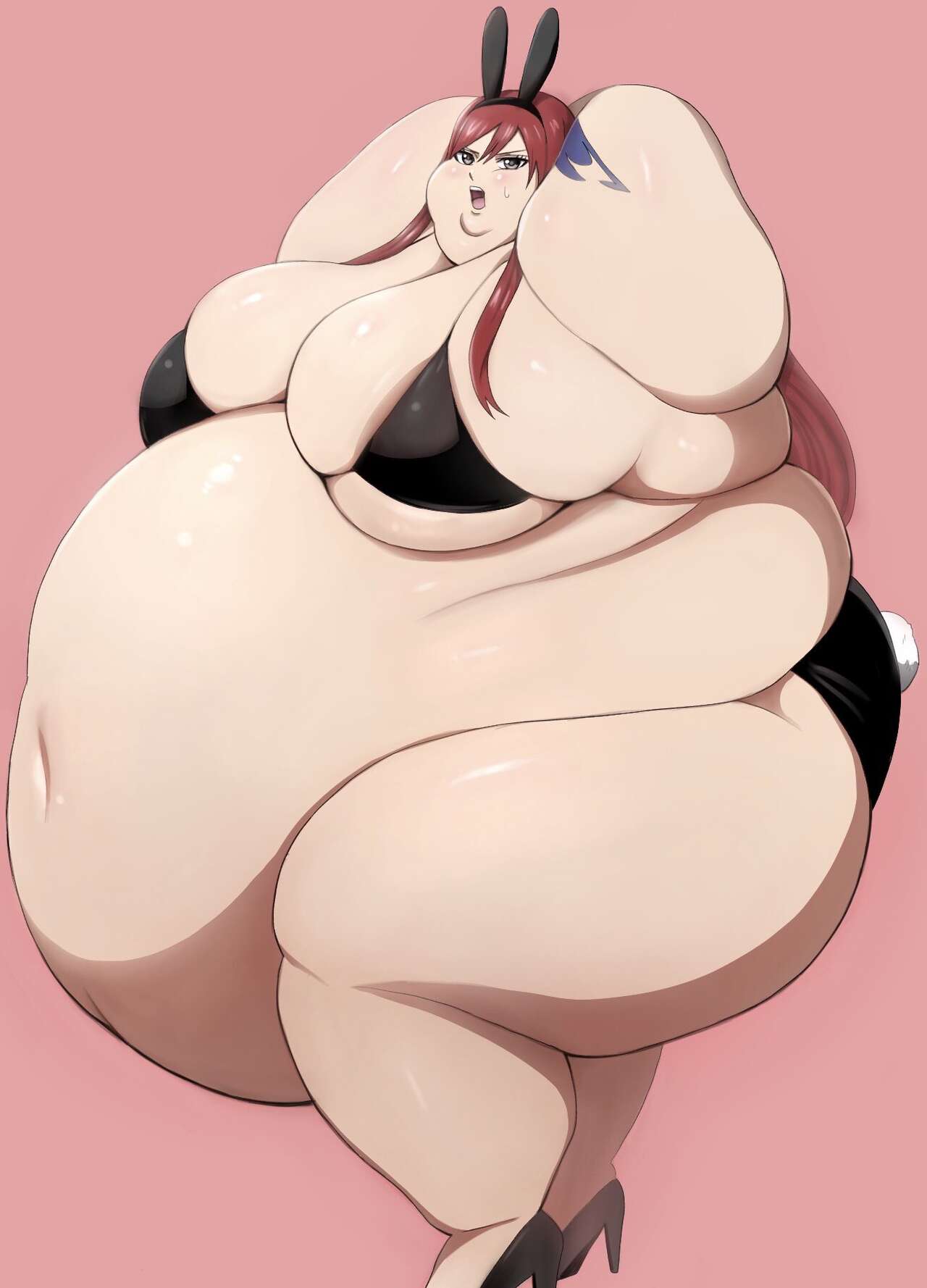 erza_scarlet fairy_tail fat_fetish large_ass large_belly large_breasts nikutsuki obese red_hair scantily_clad ssbbw