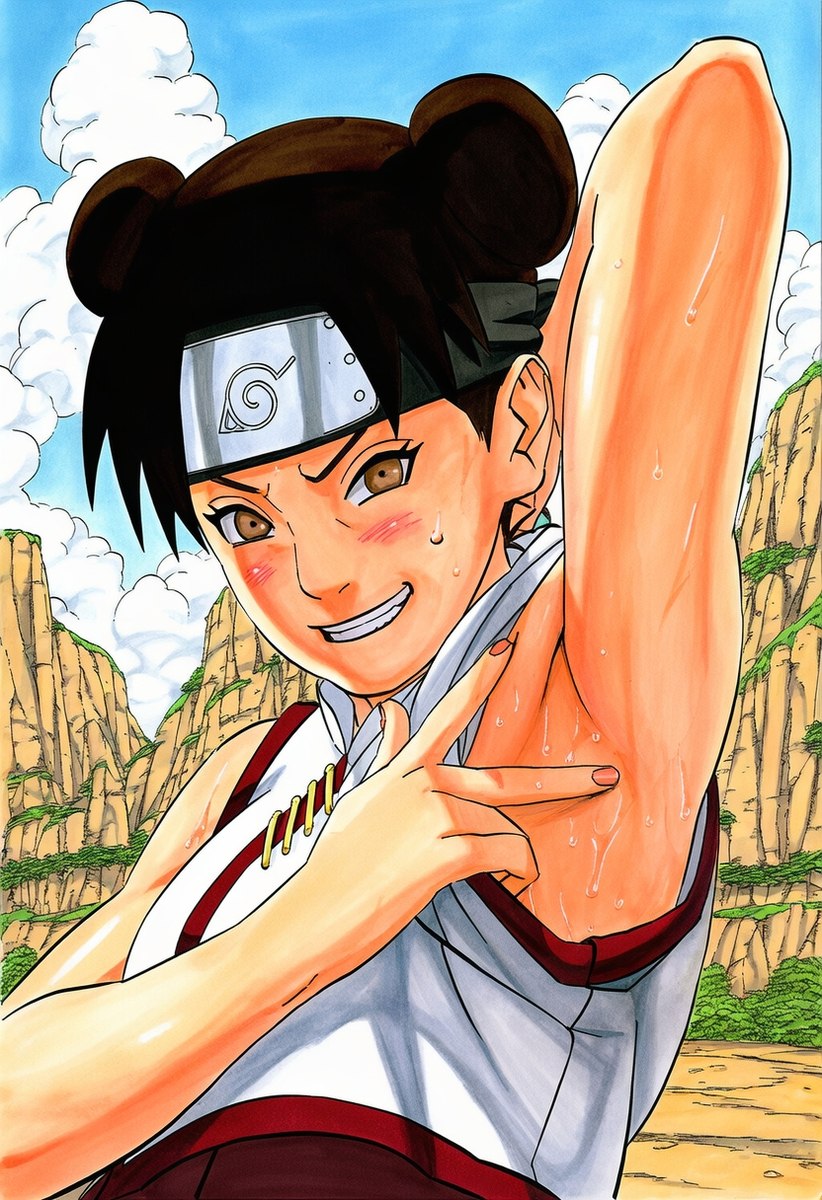 armpits masashi_kishimoto_style naruto_(series) sweat tenten
