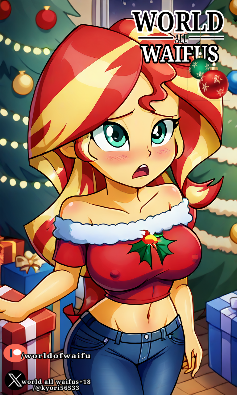 equestria_girls mlp_g4 my_little_pony mylittlepony santa_claus santa_costume santa_hat sunset_shimmer