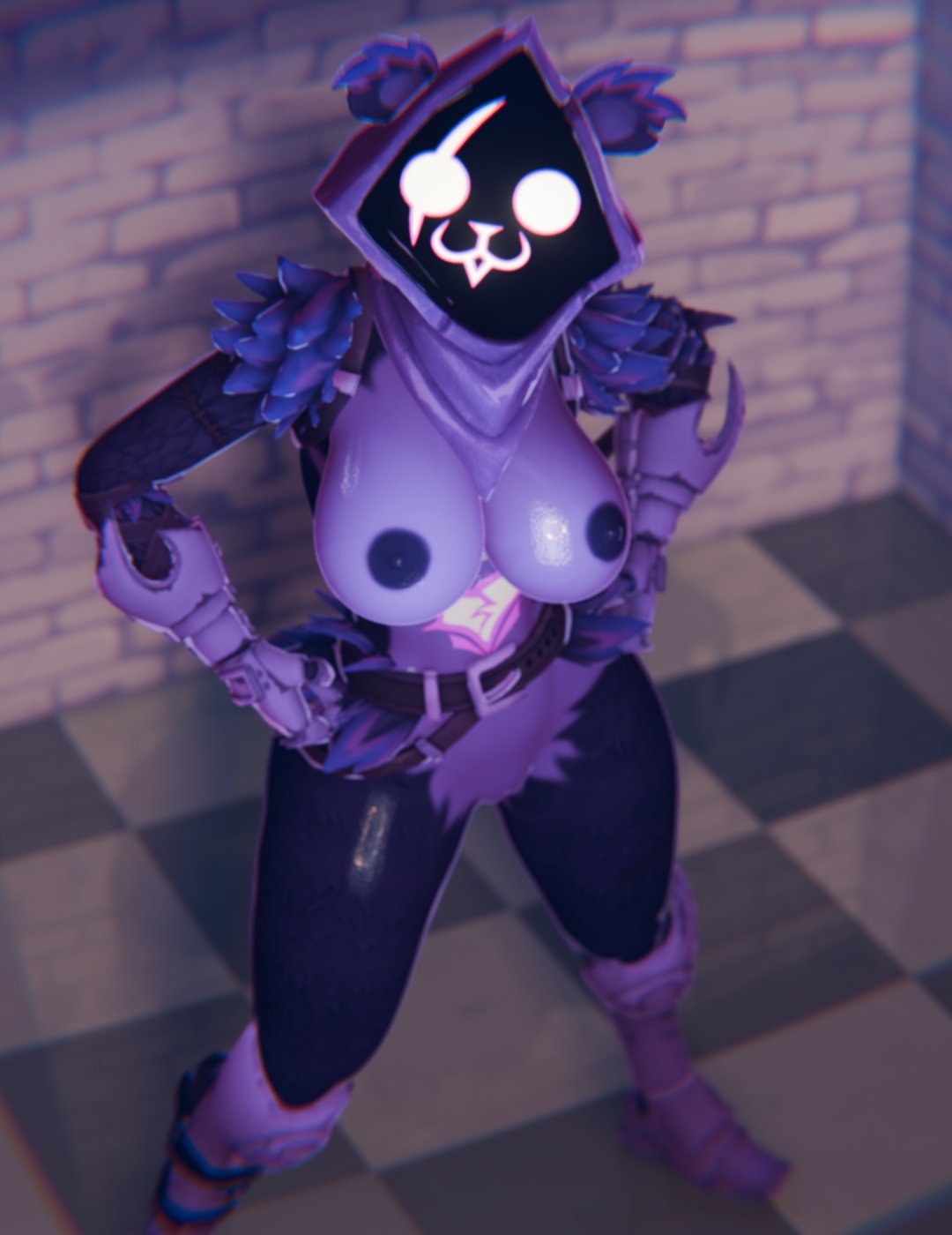 blender fortnite jejansfw looking_at_viewer raven_team_leader standing stupid