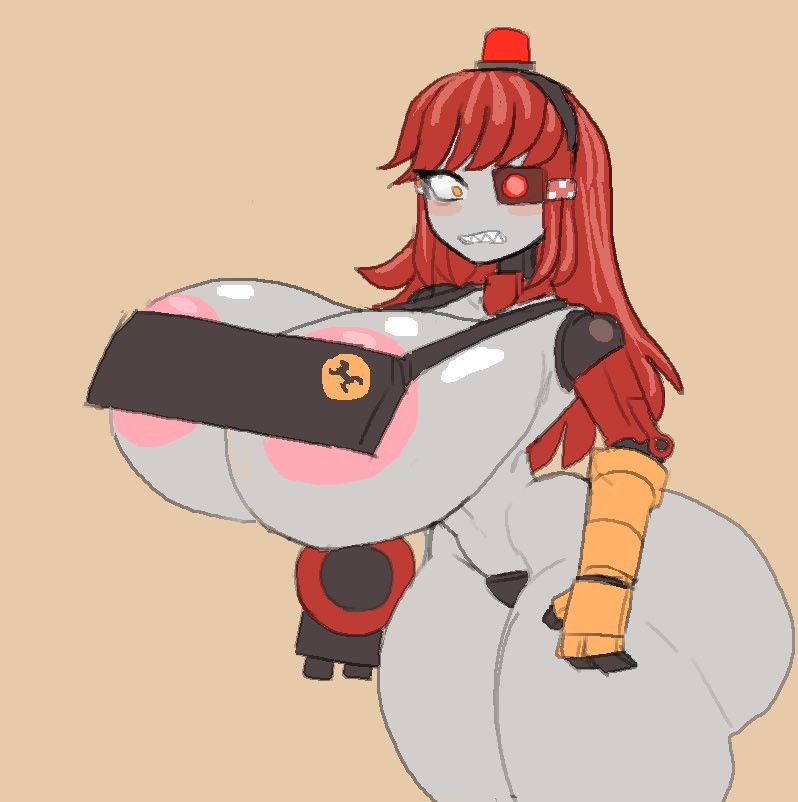 1girls android areolae ass blush breasts busty child_bearing_hips curvaceous curvy female huge_ass huge_breasts large_areolae lewdicrousart long_hair looking_at_viewer mimi_sentry red_hair robot robot_girl solo solo_female team_fortress_2 thick thick_ass thick_thighs valve voluptuous wide_hips