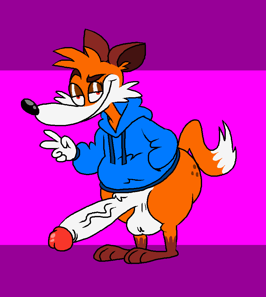 balls canid canine clothed clothing ducdevinny erection fox fur genitals male mammal narrowed_eyes orange_body orange_fur partially_clothed penis red_fox simple_background smile solo soups_(superiorfox) true_fox vein veiny_penis