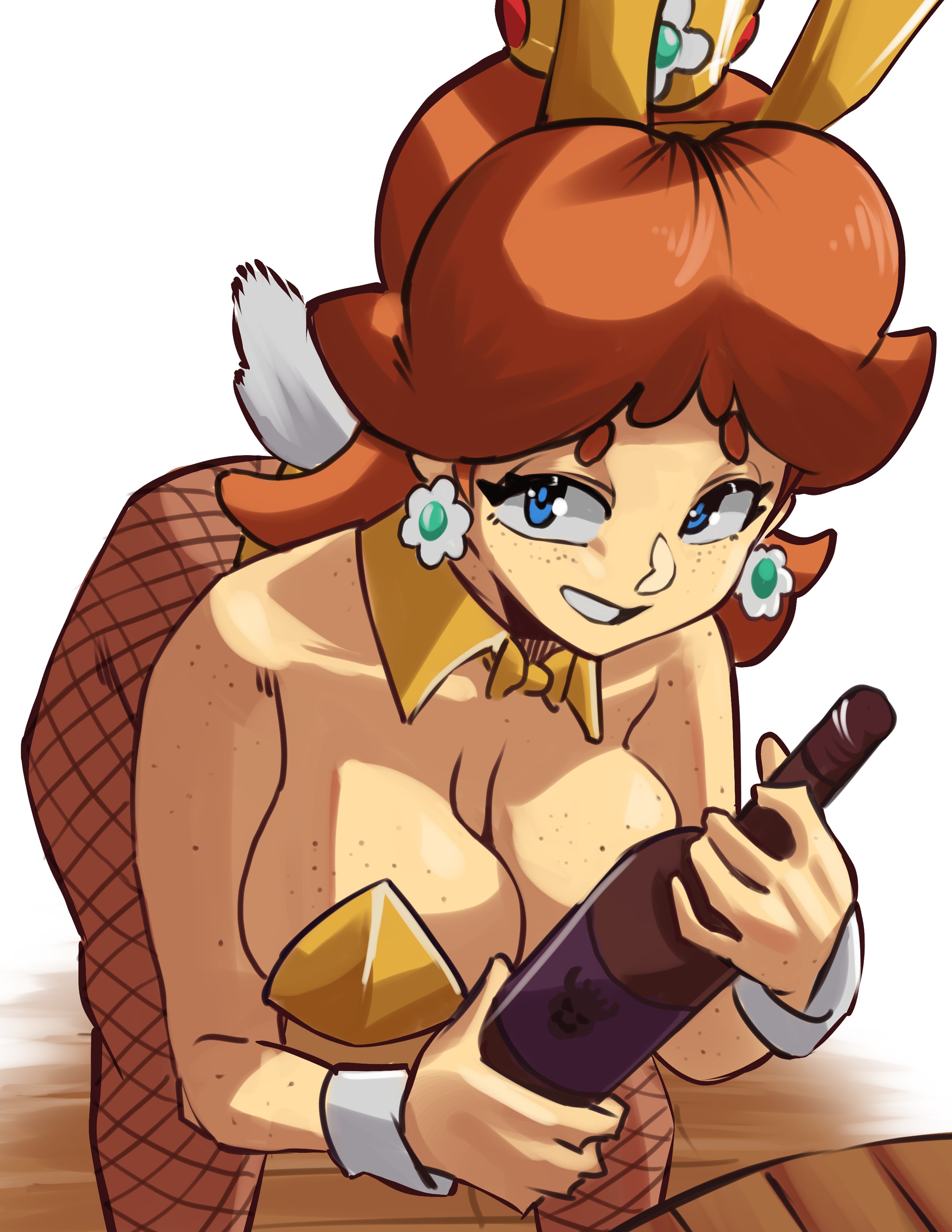 bent over, breasts, bunny daisy, bunnysuit, female, female only, freckles, jpeg, mario (series), moxydrawsmore, nintendo, princess daisy, solo, super mario land, super mario land 2