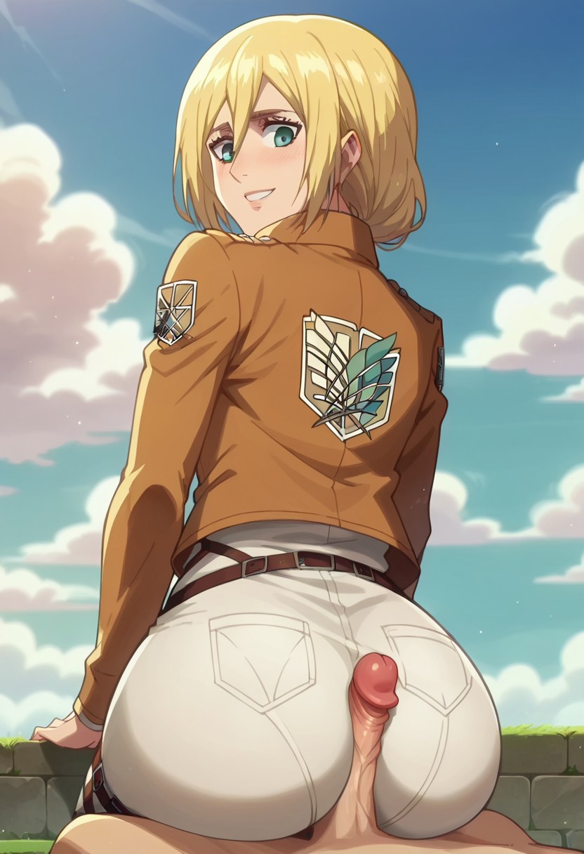 1boy 1girls ai_generated ass attack_on_titan blonde_hair blue_eyes butt christa_lenz civitai cute dat_ass female historia_reiss petite shingeki_no_kyojin slim tagme teenager